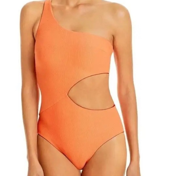 Solid & Striped women Claudia Reversible Asymmetric Swimsuit red orange M cutout - Picture 3 of 6